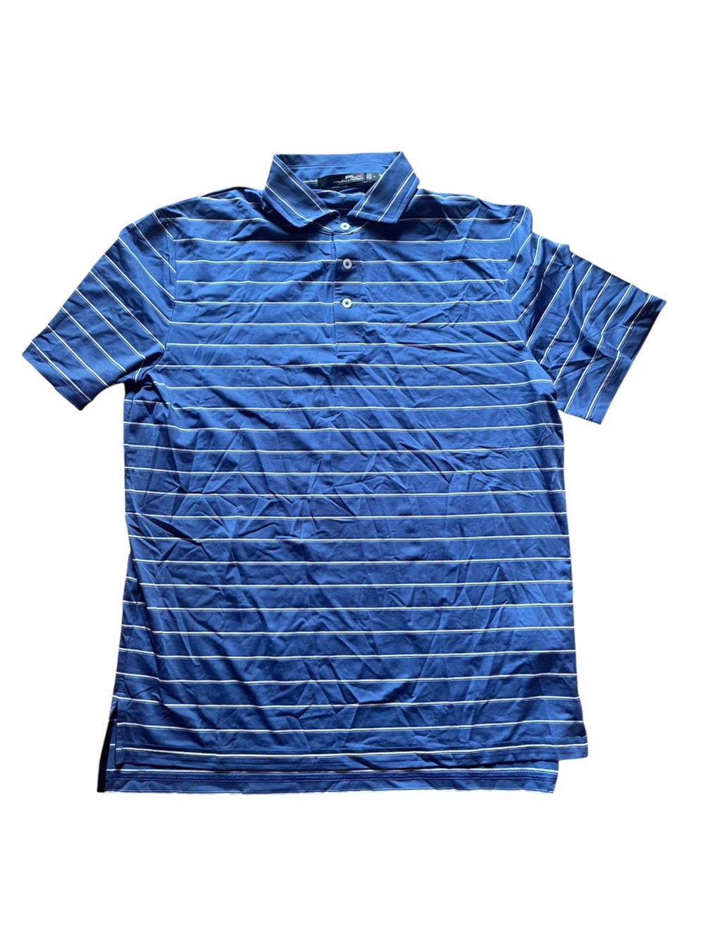 RLX Ralph Lauren Moisture Wicking Cotton Blue Striped Athletic Polo Shirt Medium